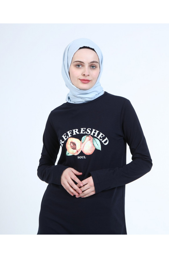BASKILI BASİC TUNİK 6028 LACİVERT